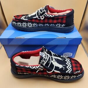 Hey Dude Wally Holiday Cheers Shoes Mens Size 11 Black Multi Casual Comfort Xmas